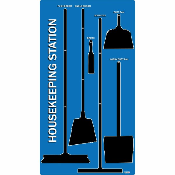 5S Supplies 5S Housekeeping Shadow Board Broom Station Version 3 - Blue Board / Black Shadows No Broom HSB-V3-BLUE-BO